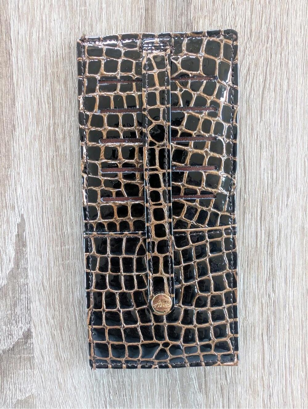 Abas Alligator Patent Leather Slim Wallet Credit Card Holder Travel Quiet Luxury